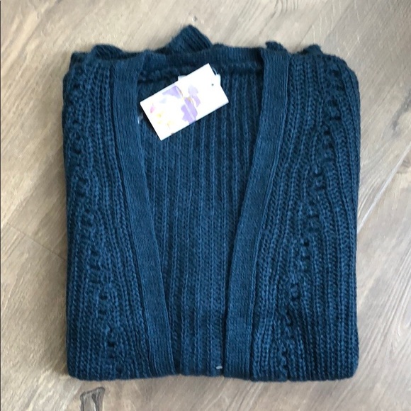 ๐LAST ONE M/L Teal Pointelle Sweater Cardigan. - Picture 3 of 3